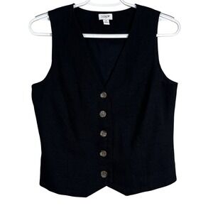 J.Crew Slim Fit Linen Blend Vest Black Button Preppy Tailored Fit